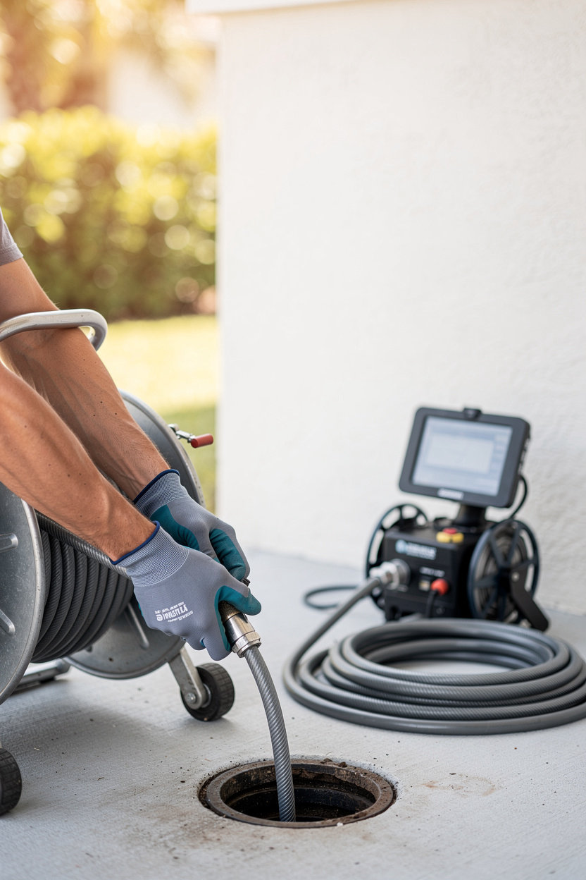 Bahr Plumbing professional drain cleaning service with K-60 sewer machine in Zephyrhills